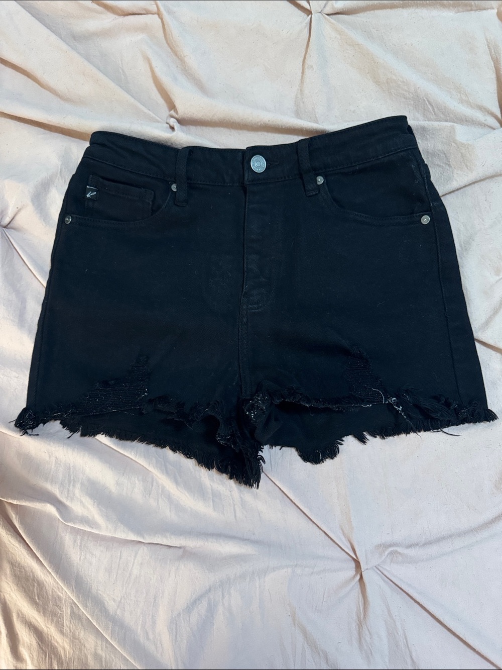 KanCan Black High-Rise Frayed Denim Shorts